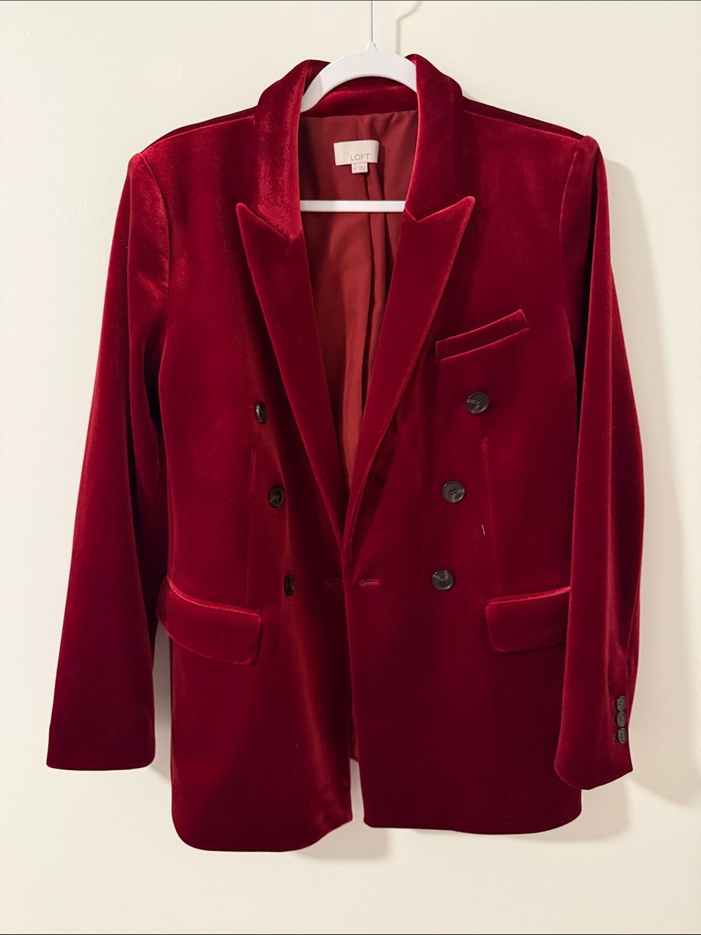 LOFT Burgundy Velvet Double-Breasted Blazer